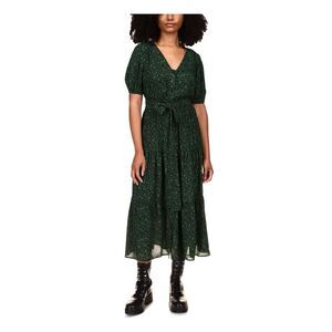 MICHAEL KORS Womens Green Tie Short Sleeve Tea-Length Shirt Dress XXS